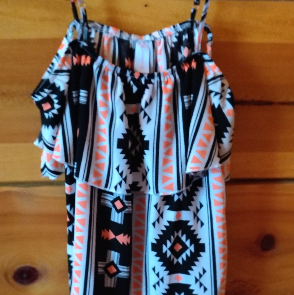 Women's Sleeveless Summer lTop with Orange Accents